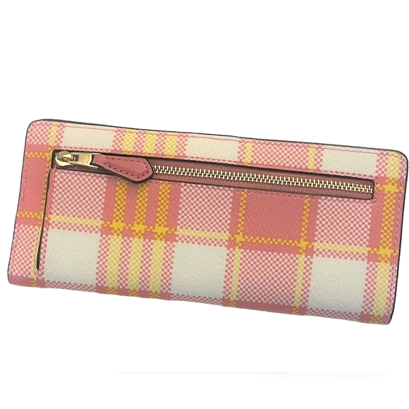 COACH SLIM WALLET WITH GARDEN PLAID PRINT IN COLORS GOLD/TAFFY MULTI - Picture 3 of 4